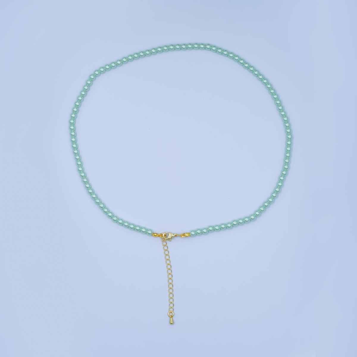 24K Gold Filled 10mm, 8mm, 6mm, 4mm, 3mm Green Round Shell Pearl 17 Inch Necklace | WA - 2800 ~ WA - 2804 - DLUXCA