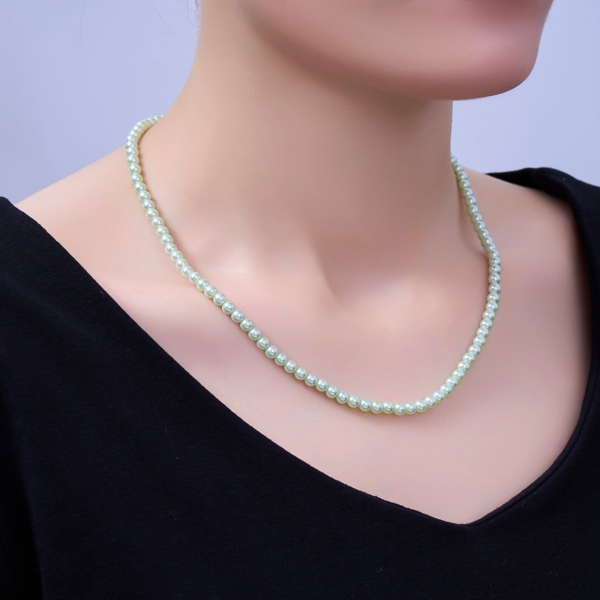 24K Gold Filled 10mm, 8mm, 6mm, 4mm, 3mm Green Round Shell Pearl 17 Inch Necklace | WA - 2800 ~ WA - 2804 - DLUXCA