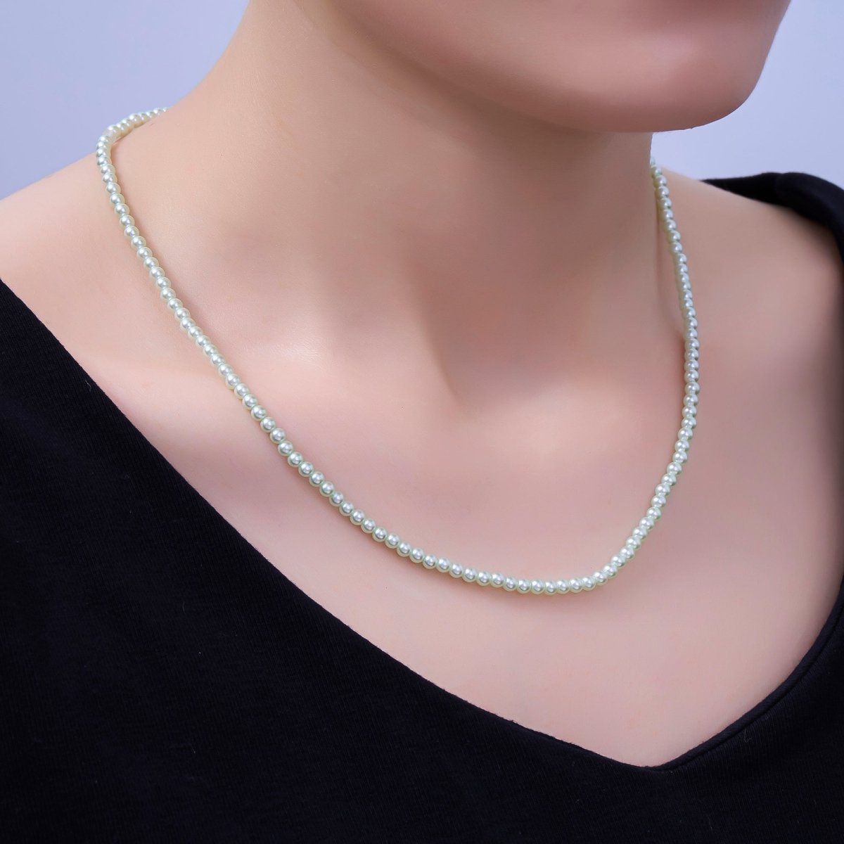 24K Gold Filled 10mm, 8mm, 6mm, 4mm, 3mm Green Round Shell Pearl 17 Inch Necklace | WA - 2800 ~ WA - 2804 - DLUXCA