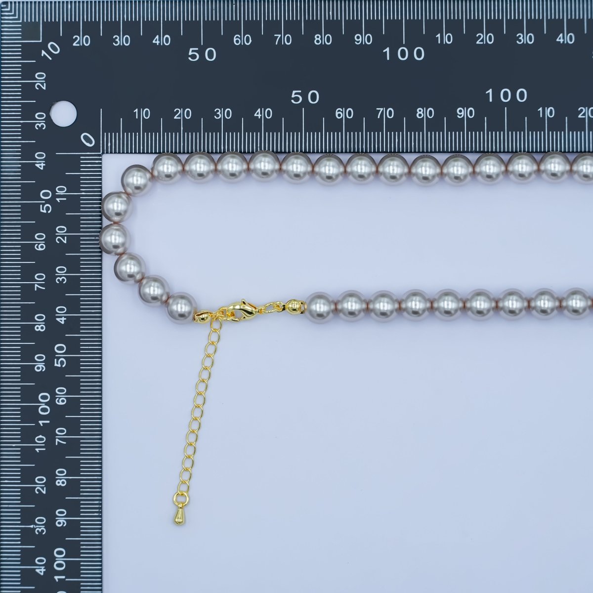 24K Gold Filled 10mm, 8mm, 6mm, 4mm, 3mm Grey Round Shell Pearl 17 Inch Necklace | WA - 2826 ~ WA - 2830 - DLUXCA