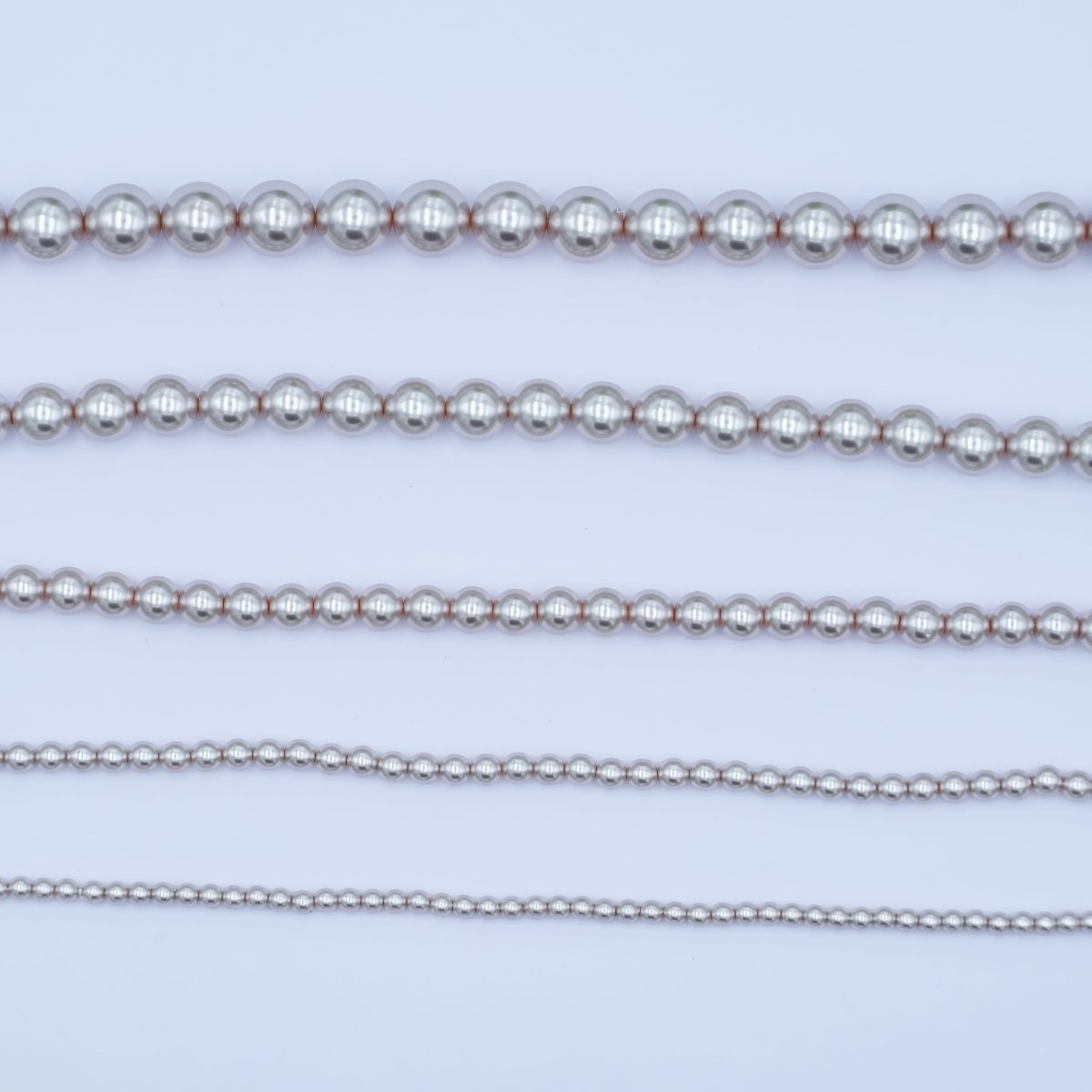 24K Gold Filled 10mm, 8mm, 6mm, 4mm, 3mm Grey Round Shell Pearl 17 Inch Necklace | WA - 2826 ~ WA - 2830 - DLUXCA