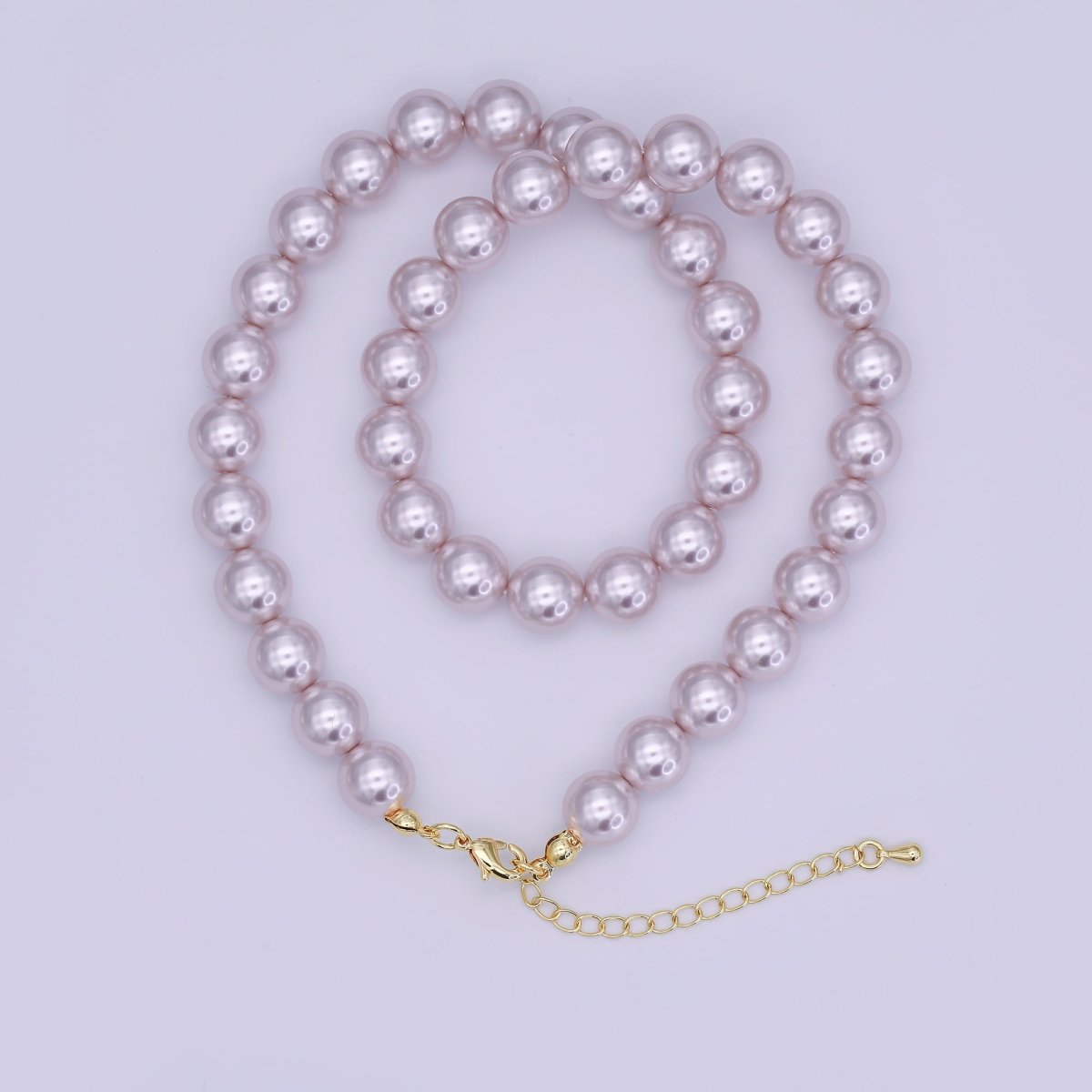 24K Gold Filled 10mm, 8mm, 6mm, 4mm, 3mm Light Purple Round Shell Pearl 17 Inch Necklace | WA - 2838 ~ WA - 2842 - DLUXCA