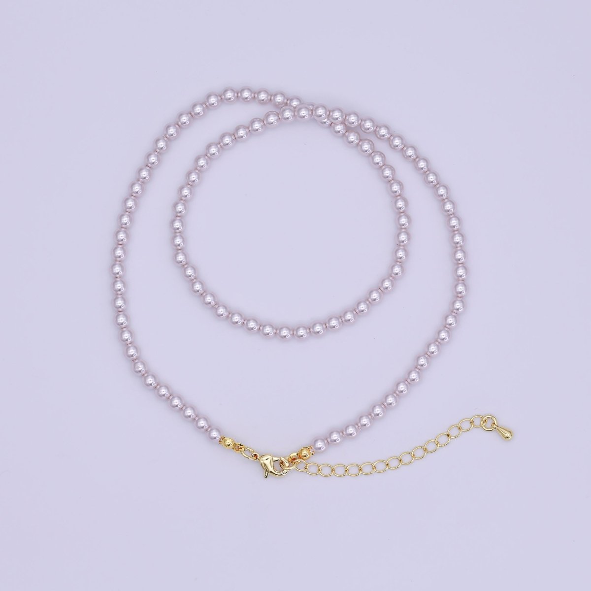 24K Gold Filled 10mm, 8mm, 6mm, 4mm, 3mm Light Purple Round Shell Pearl 17 Inch Necklace | WA - 2838 ~ WA - 2842 - DLUXCA