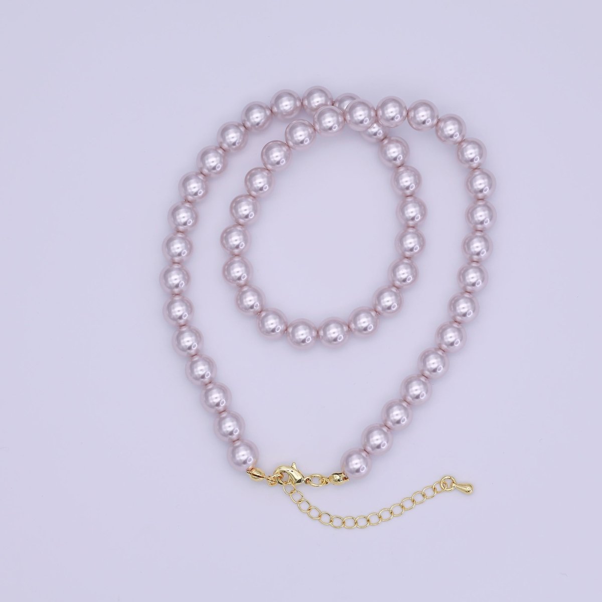 24K Gold Filled 10mm, 8mm, 6mm, 4mm, 3mm Light Purple Round Shell Pearl 17 Inch Necklace | WA - 2838 ~ WA - 2842 - DLUXCA