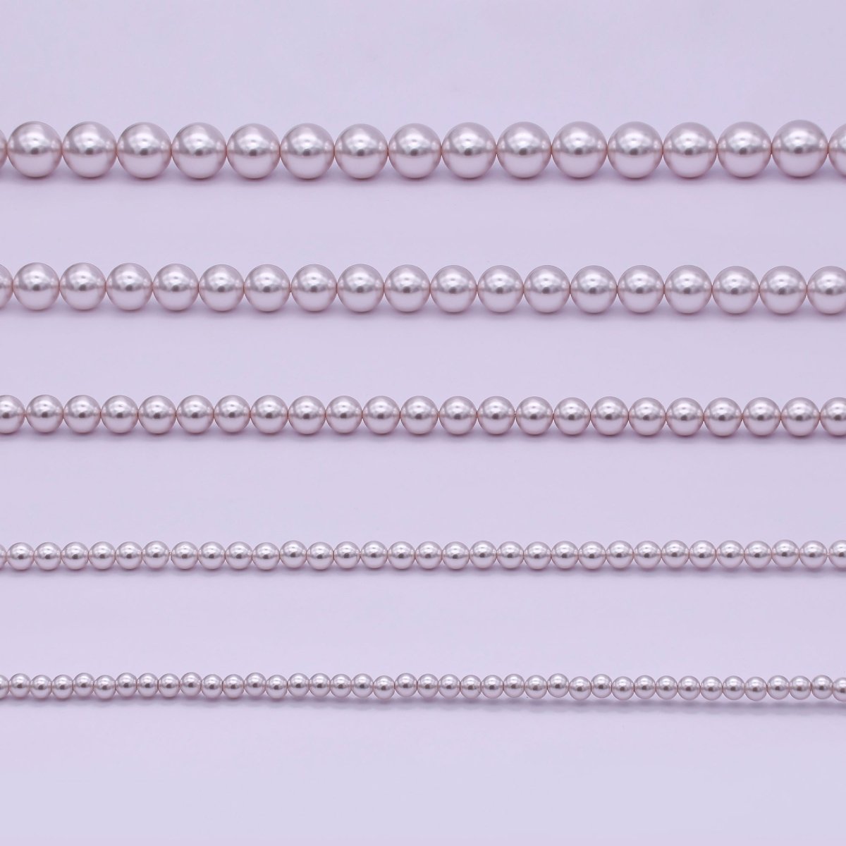 24K Gold Filled 10mm, 8mm, 6mm, 4mm, 3mm Light Purple Round Shell Pearl 17 Inch Necklace | WA - 2838 ~ WA - 2842 - DLUXCA