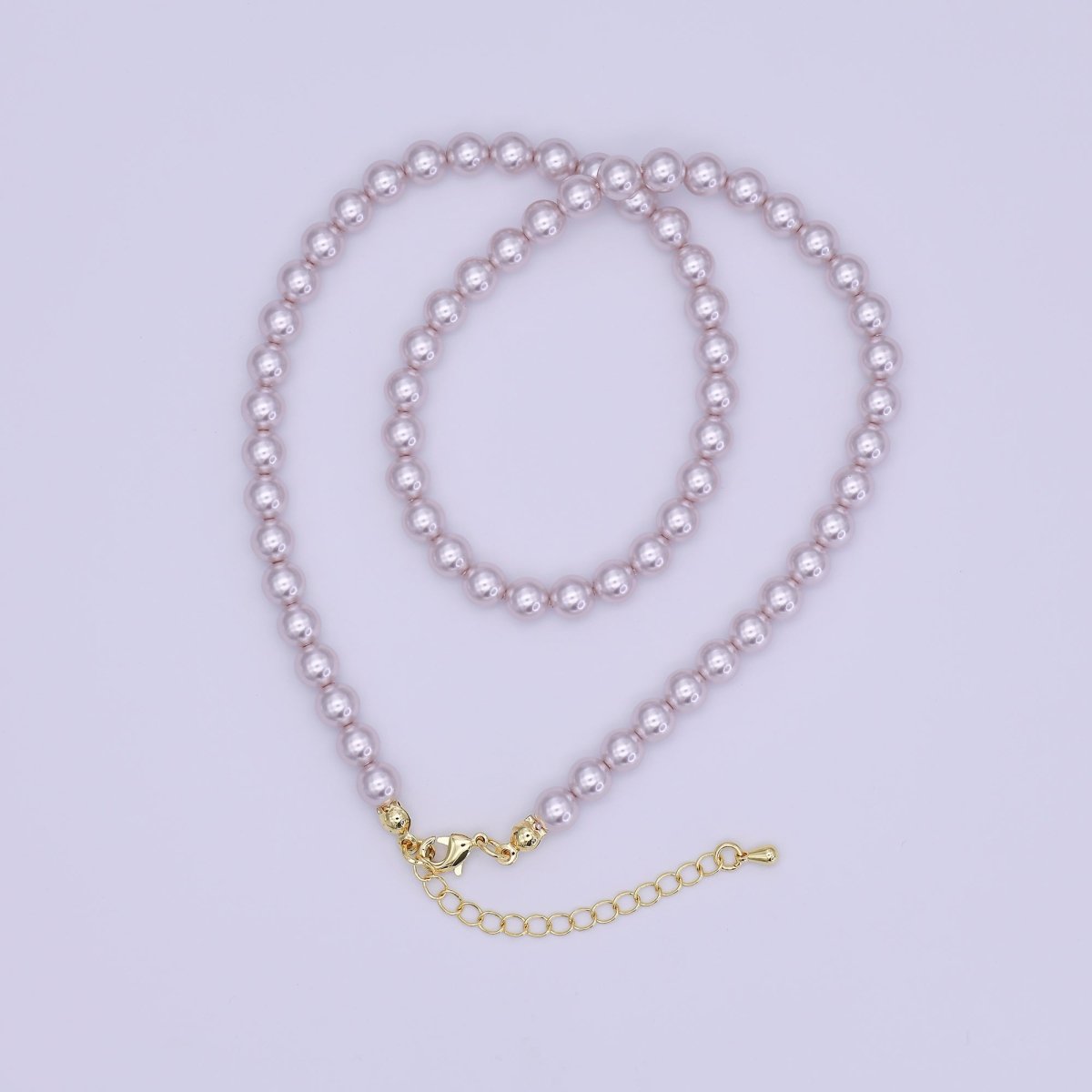 24K Gold Filled 10mm, 8mm, 6mm, 4mm, 3mm Light Purple Round Shell Pearl 17 Inch Necklace | WA - 2838 ~ WA - 2842 - DLUXCA