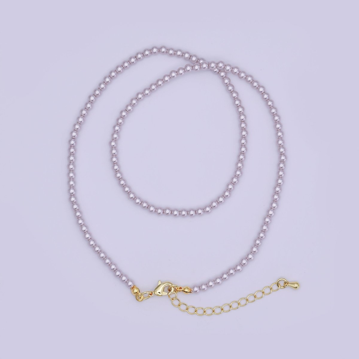 24K Gold Filled 10mm, 8mm, 6mm, 4mm, 3mm Light Purple Round Shell Pearl 17 Inch Necklace | WA - 2838 ~ WA - 2842 - DLUXCA