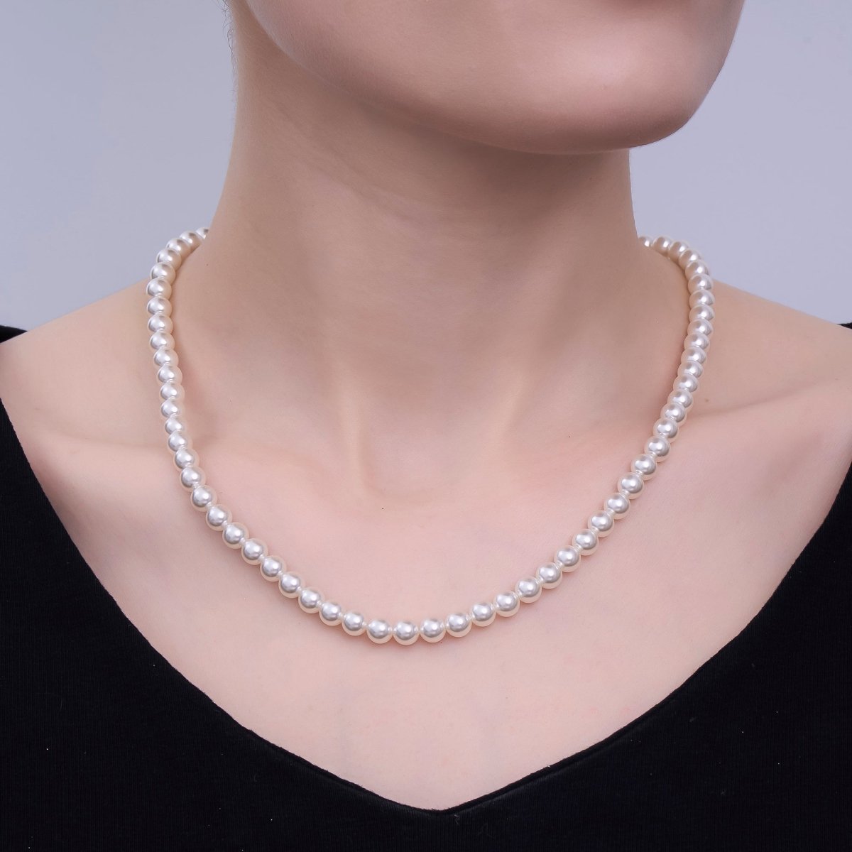24K Gold Filled 10mm, 8mm, 6mm, 4mm, 3mm Off - White Round Shell Pearl 17 Inch Necklace | WA - 2853 ~ WA - 2857 - DLUXCA