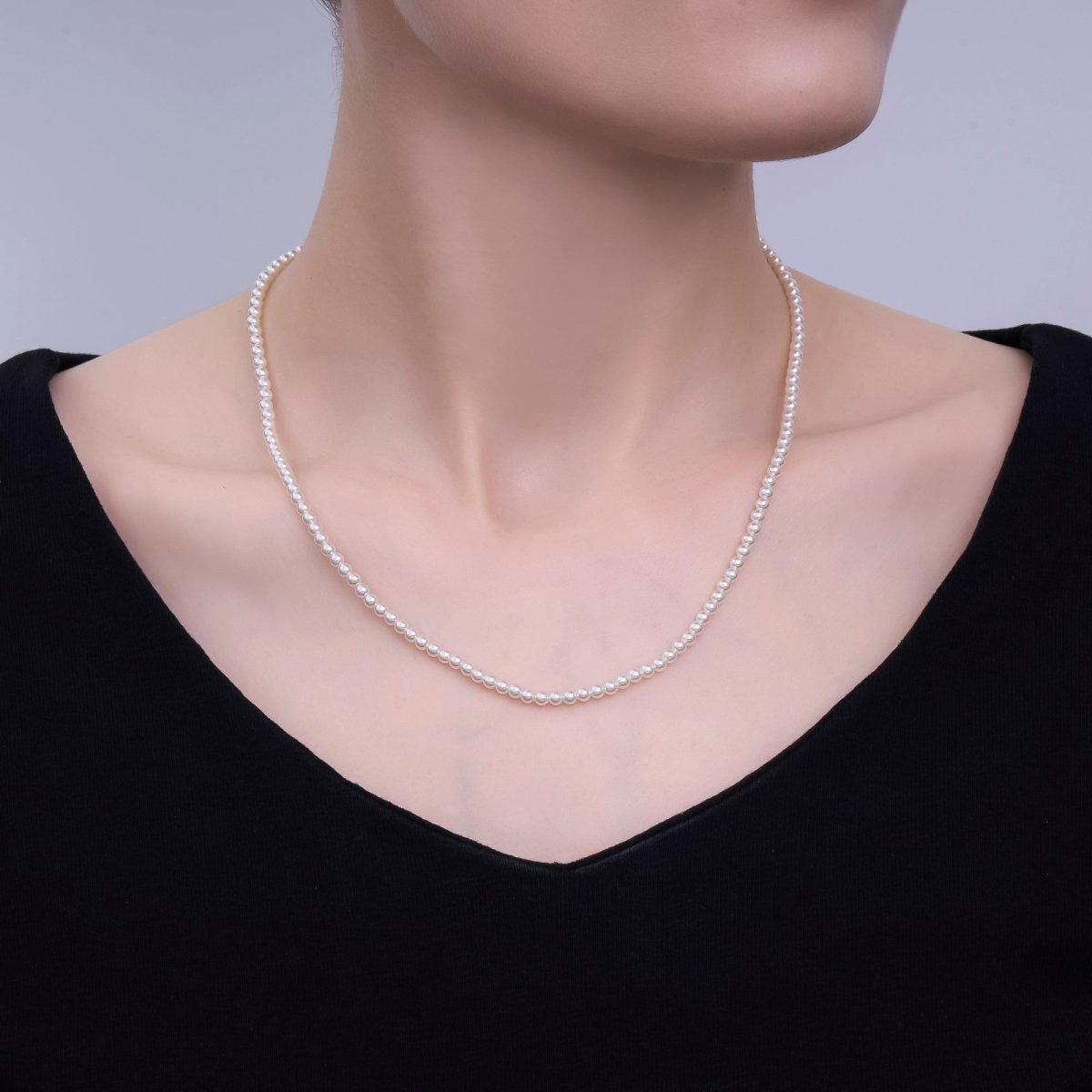 24K Gold Filled 10mm, 8mm, 6mm, 4mm, 3mm Off - White Round Shell Pearl 17 Inch Necklace | WA - 2853 ~ WA - 2857 - DLUXCA