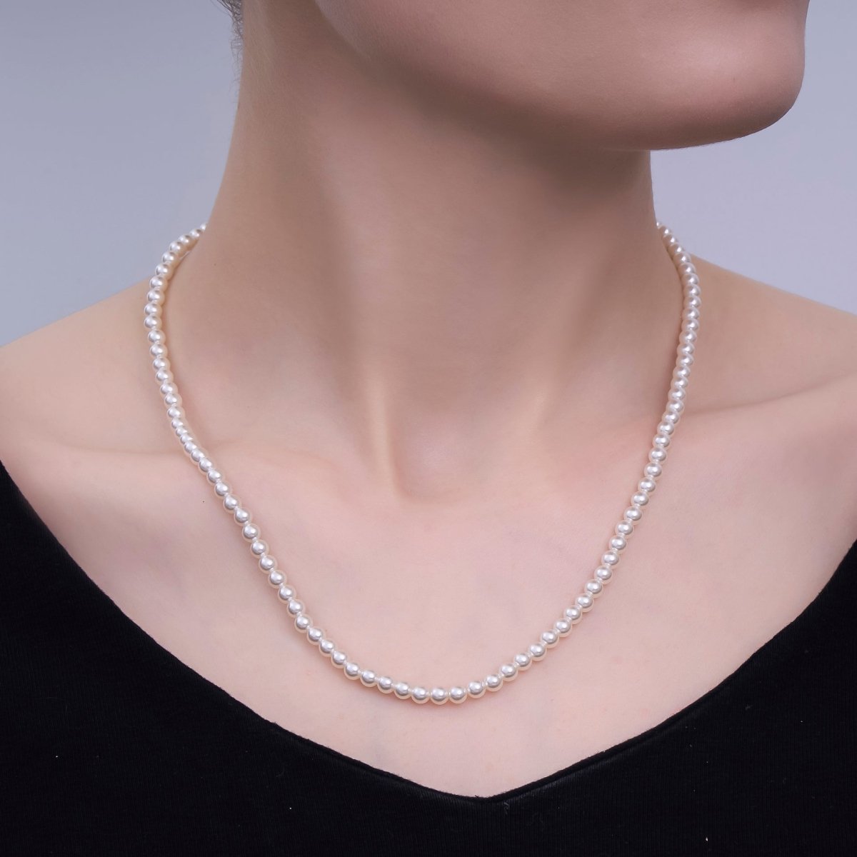 24K Gold Filled 10mm, 8mm, 6mm, 4mm, 3mm Off - White Round Shell Pearl 17 Inch Necklace | WA - 2853 ~ WA - 2857 - DLUXCA
