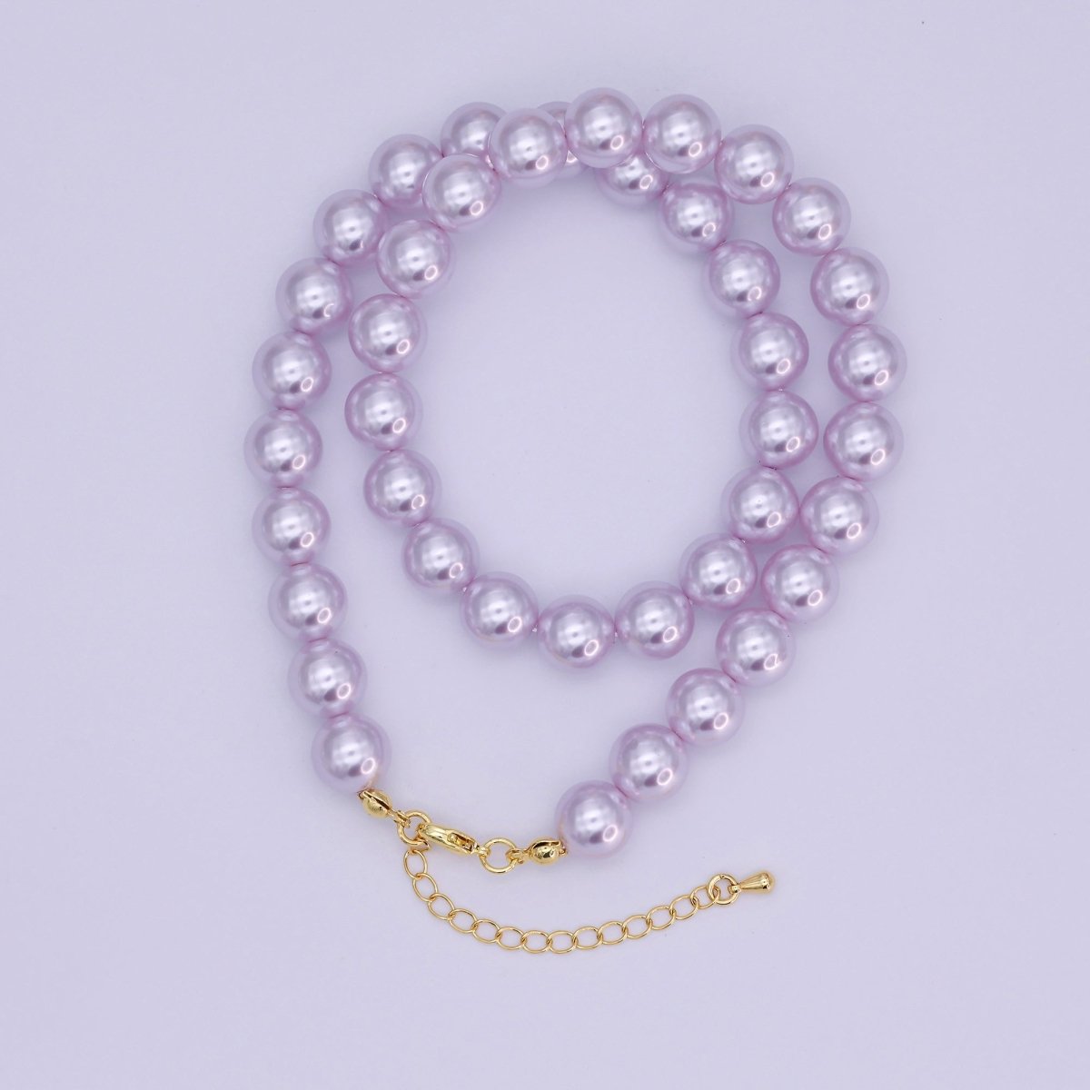 24K Gold Filled 10mm, 8mm, 6mm, 4mm, 3mm Purple Round Shell Pearl 17 Inch Necklace | WA - 2780 ~ WA - 2784 - DLUXCA