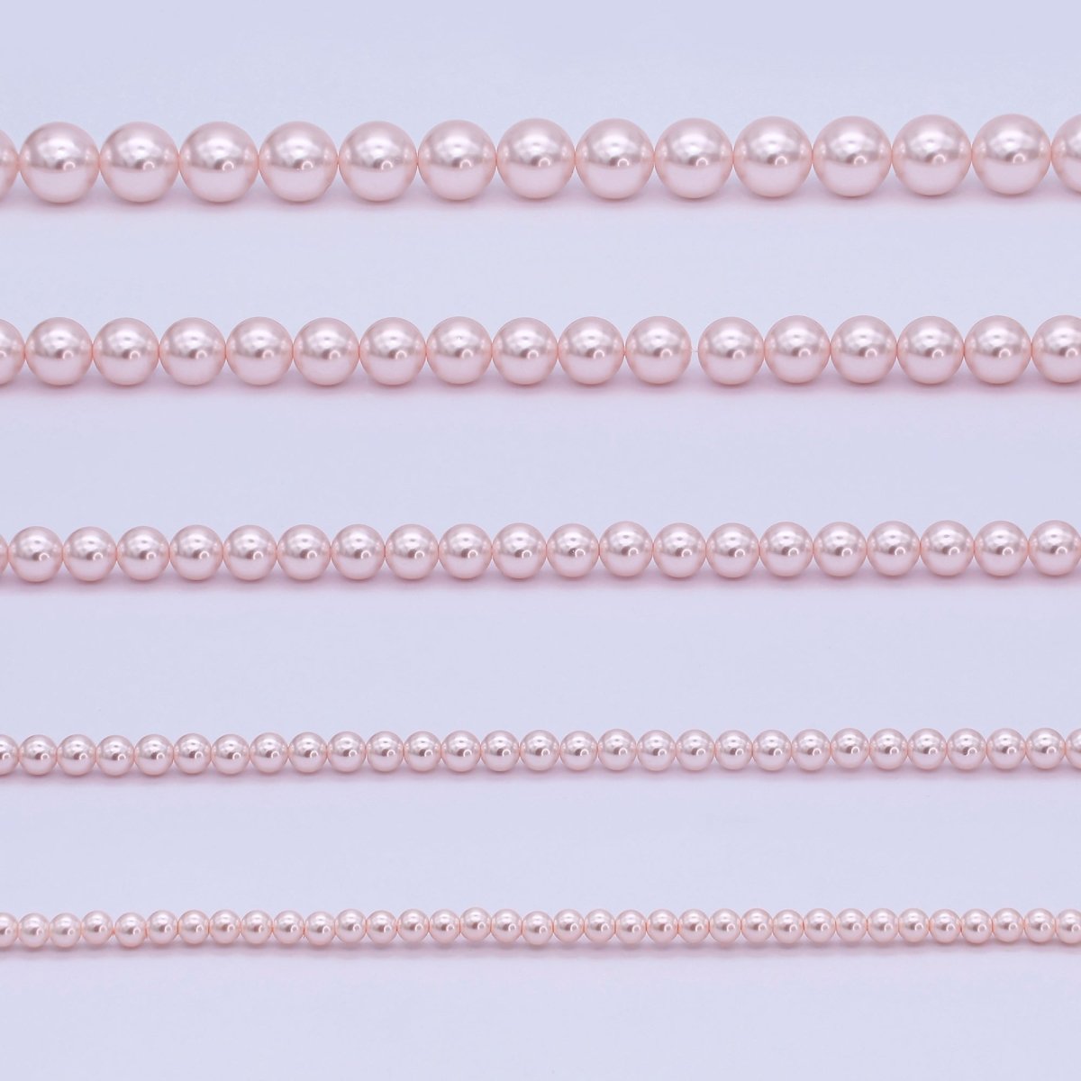 24K Gold Filled 10mm, 8mm, 6mm, 4mm, 3mm Rose Pink Round Shell Pearl 17 Inch Necklace | WA - 2785 ~ WA - 2789 - DLUXCA