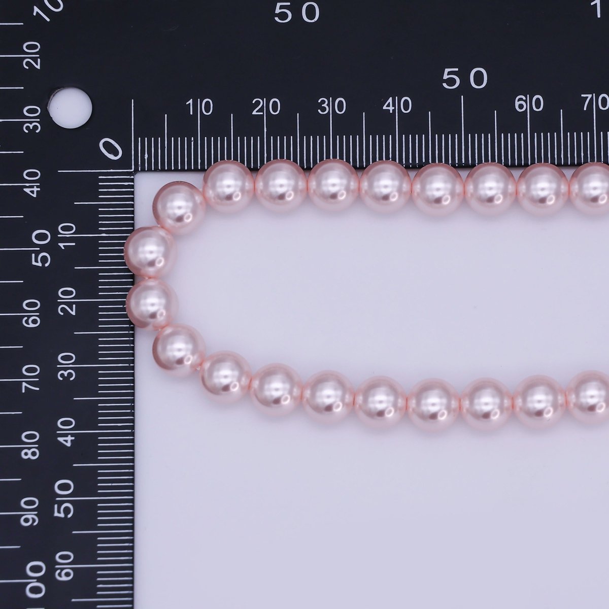 24K Gold Filled 10mm, 8mm, 6mm, 4mm, 3mm Rose Pink Round Shell Pearl 17 Inch Necklace | WA - 2785 ~ WA - 2789 - DLUXCA