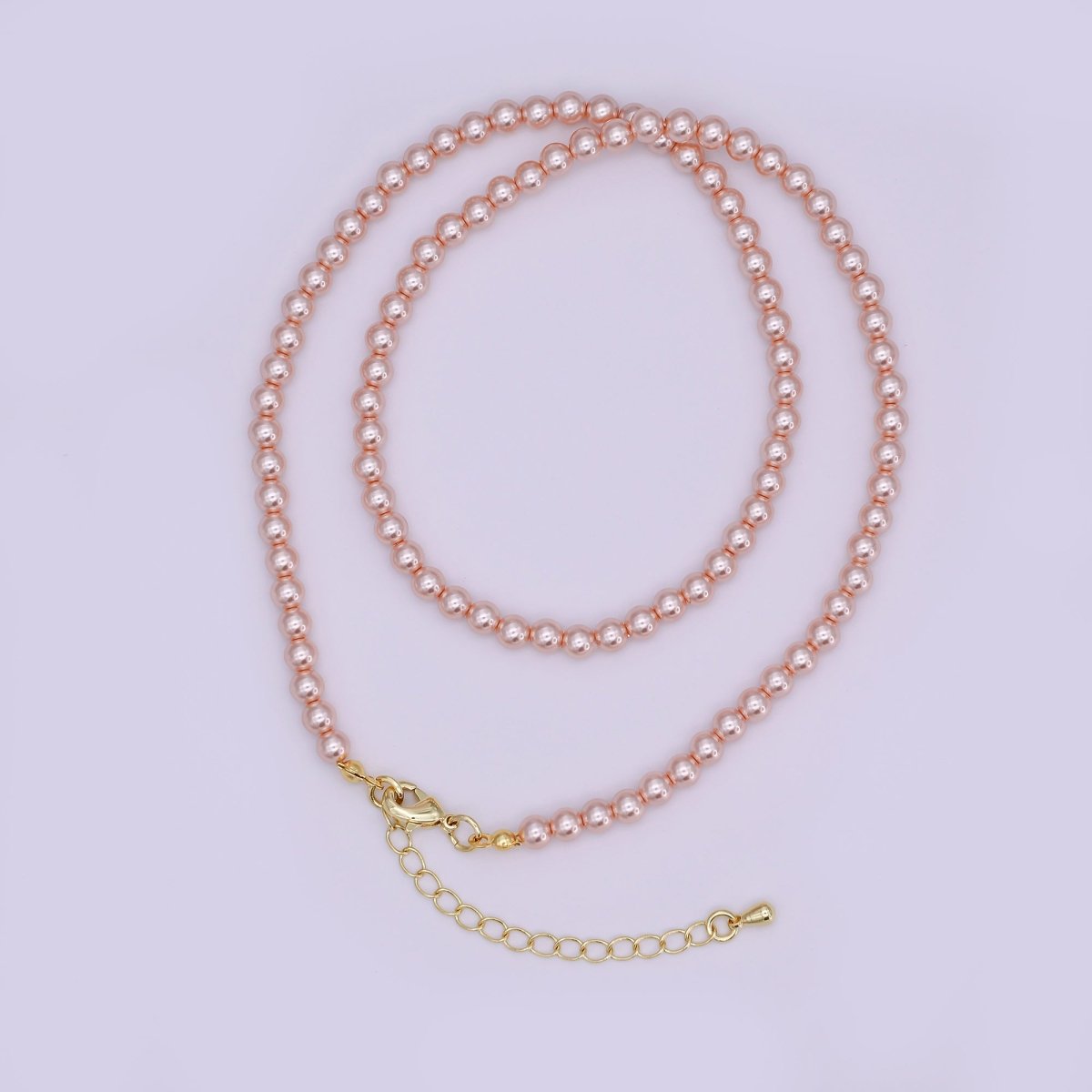 24K Gold Filled 10mm, 8mm, 6mm, 4mm, 3mm Rose Pink Round Shell Pearl 17 Inch Necklace | WA - 2810 ~ WA - 2814 - DLUXCA