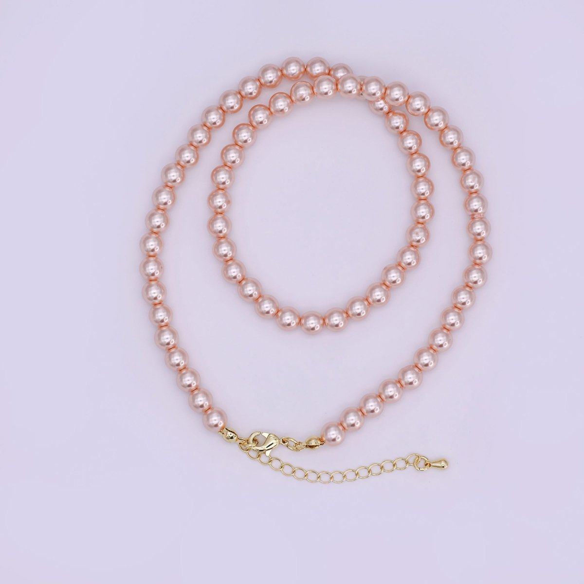 24K Gold Filled 10mm, 8mm, 6mm, 4mm, 3mm Rose Pink Round Shell Pearl 17 Inch Necklace | WA - 2810 ~ WA - 2814 - DLUXCA