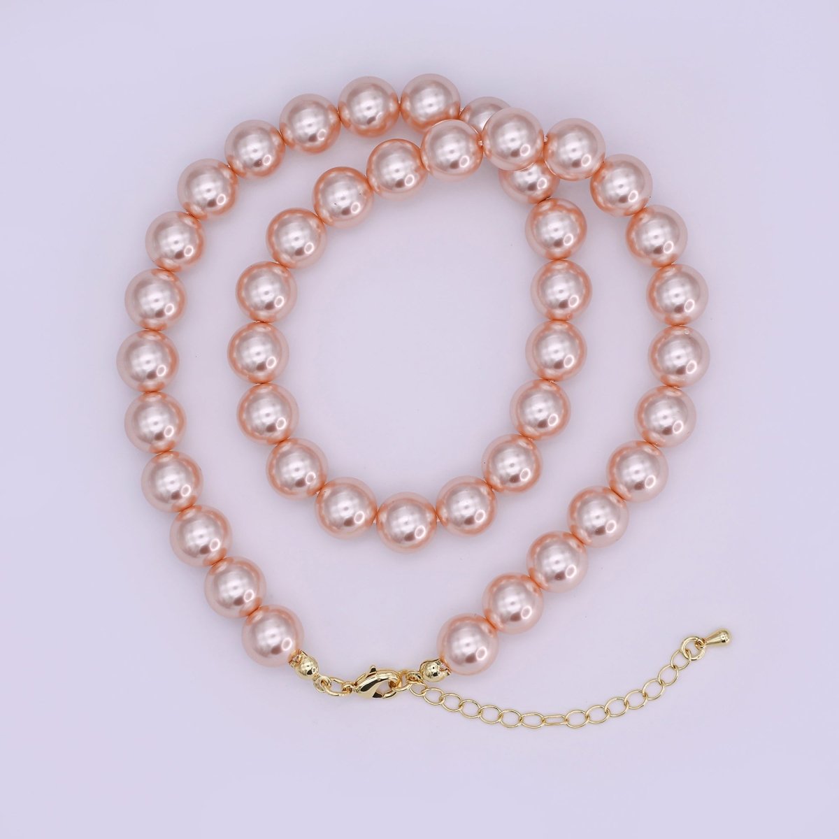24K Gold Filled 10mm, 8mm, 6mm, 4mm, 3mm Rose Pink Round Shell Pearl 17 Inch Necklace | WA - 2810 ~ WA - 2814 - DLUXCA