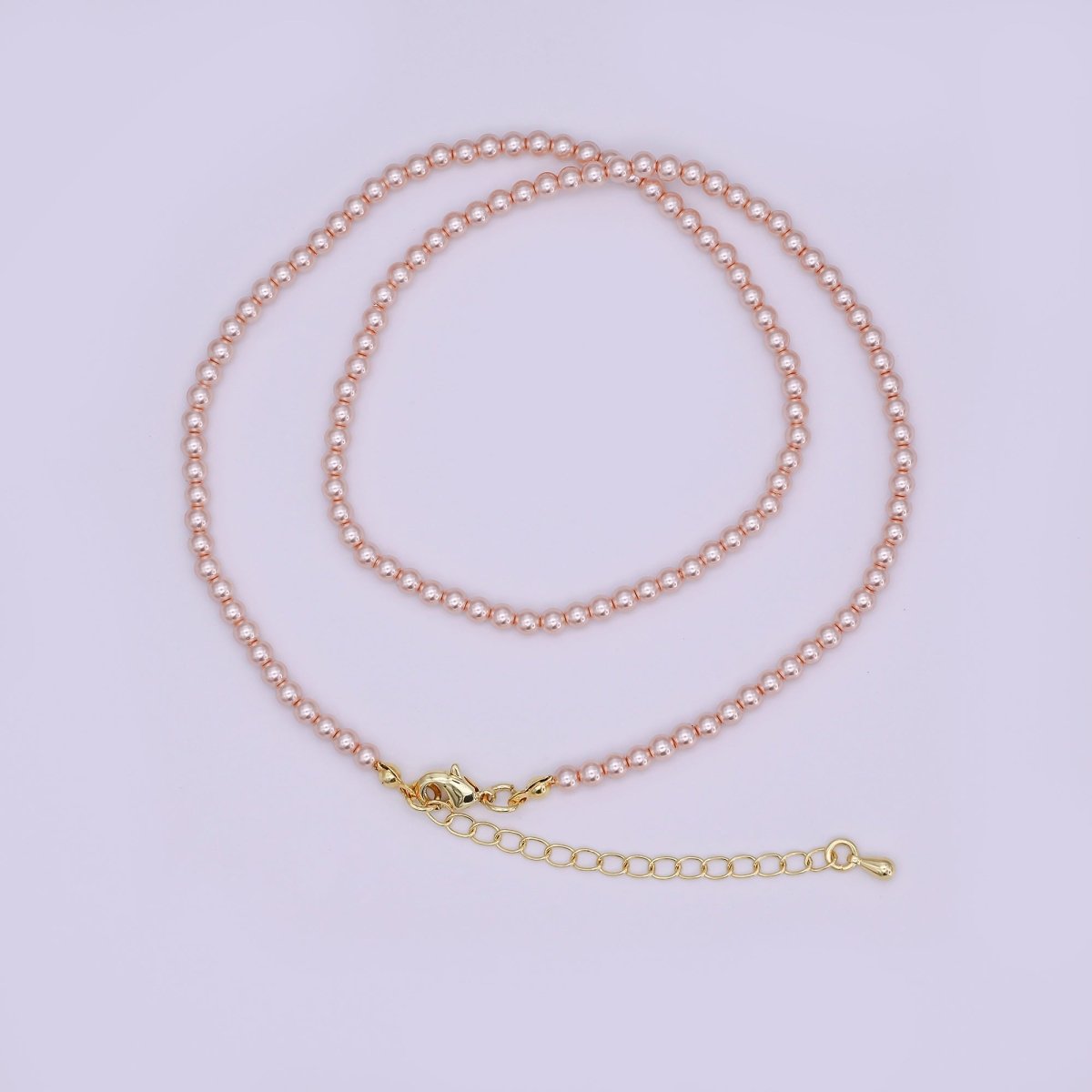 24K Gold Filled 10mm, 8mm, 6mm, 4mm, 3mm Rose Pink Round Shell Pearl 17 Inch Necklace | WA - 2810 ~ WA - 2814 - DLUXCA