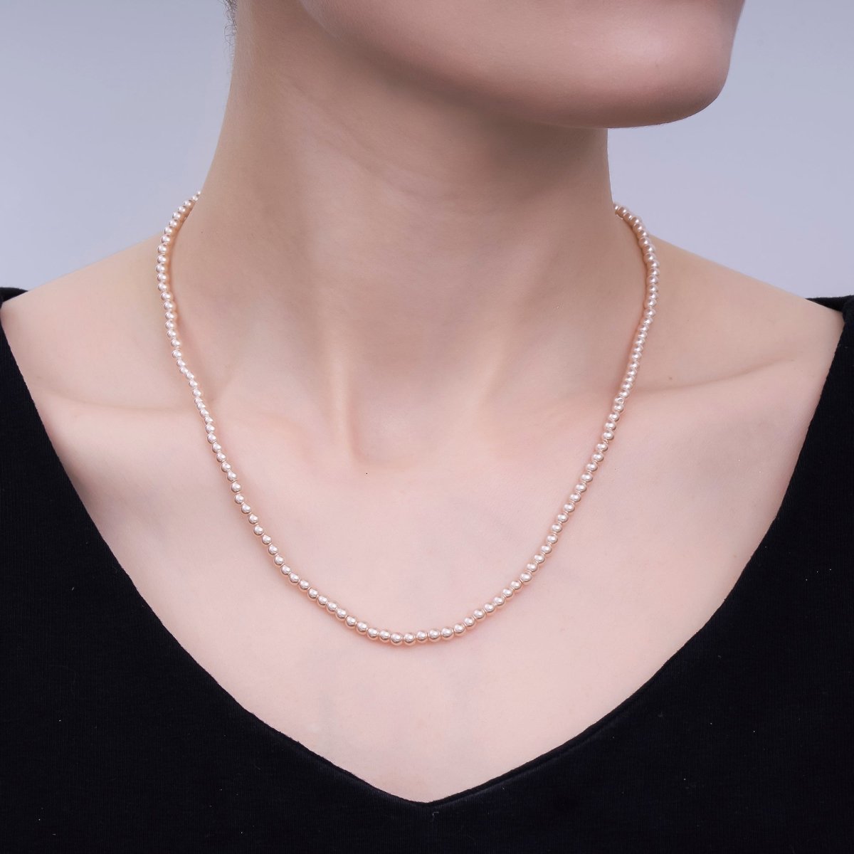 24K Gold Filled 10mm, 8mm, 6mm, 4mm, 3mm Rose Pink Round Shell Pearl 17 Inch Necklace | WA - 2810 ~ WA - 2814 - DLUXCA