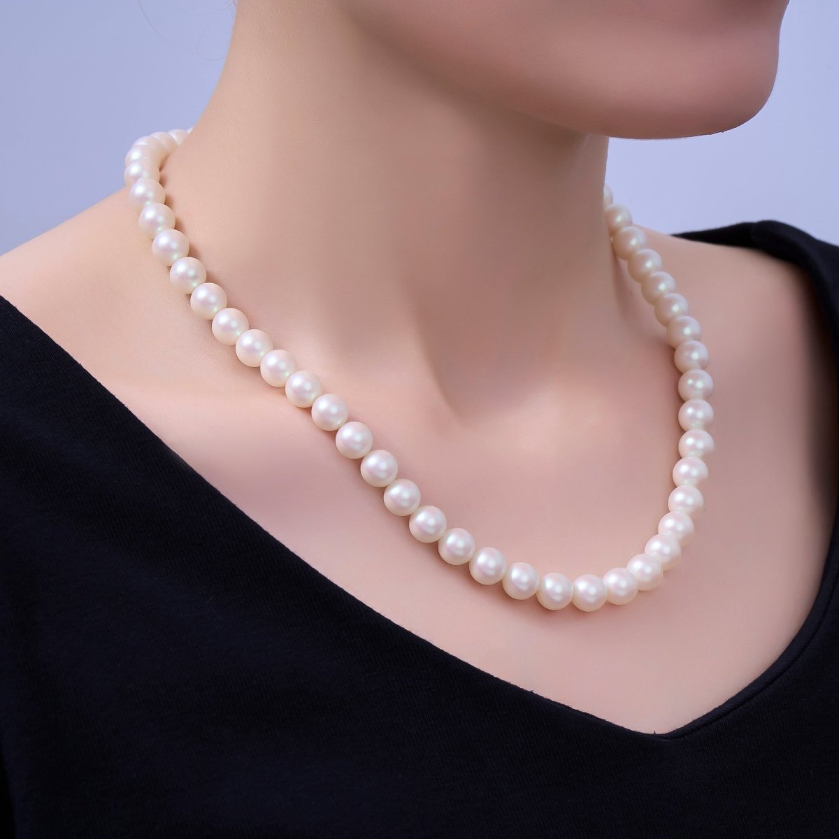 24K Gold Filled 10mm, 8mm, 6mm, 4mm, 3mm White Shell Pearl Gemstone 17 Inch Necklace | WA - 2775 ~ WA - 2779 - DLUXCA