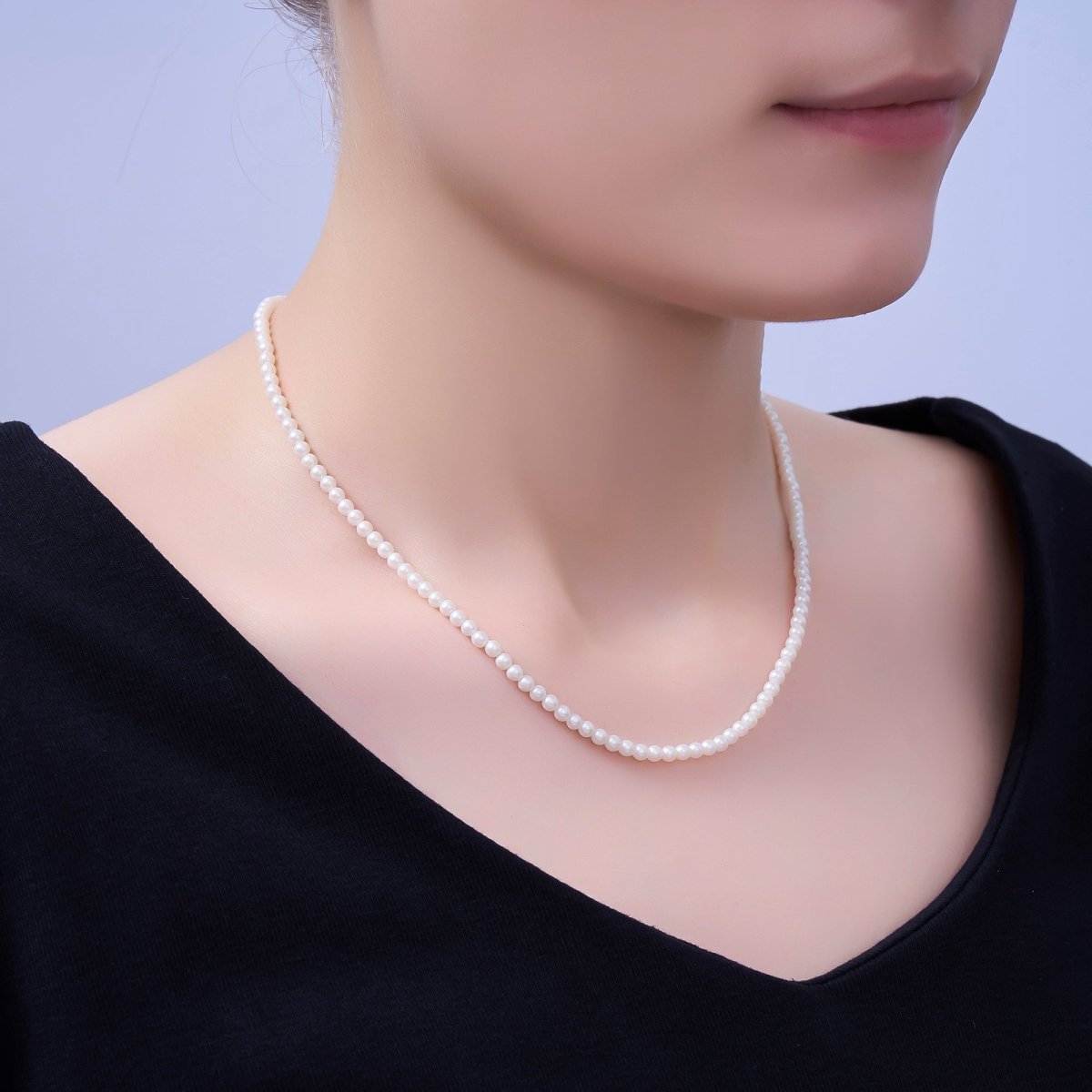 24K Gold Filled 10mm, 8mm, 6mm, 4mm, 3mm White Shell Pearl Gemstone 17 Inch Necklace | WA - 2775 ~ WA - 2779 - DLUXCA