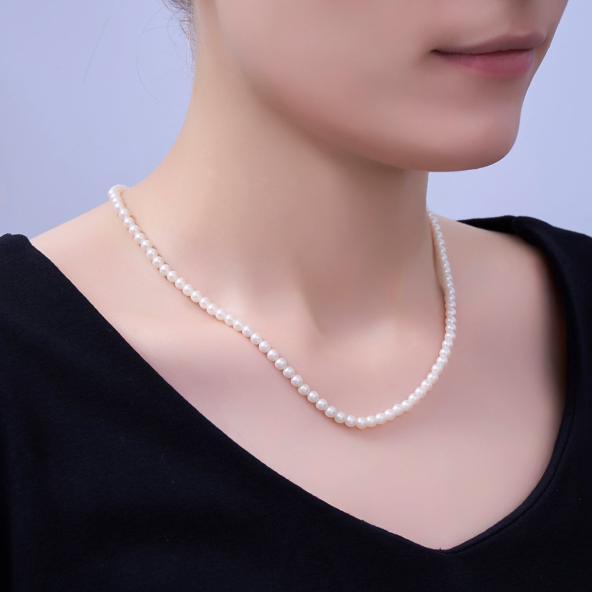 24K Gold Filled 10mm, 8mm, 6mm, 4mm, 3mm White Shell Pearl Gemstone 17 Inch Necklace | WA - 2775 ~ WA - 2779 - DLUXCA