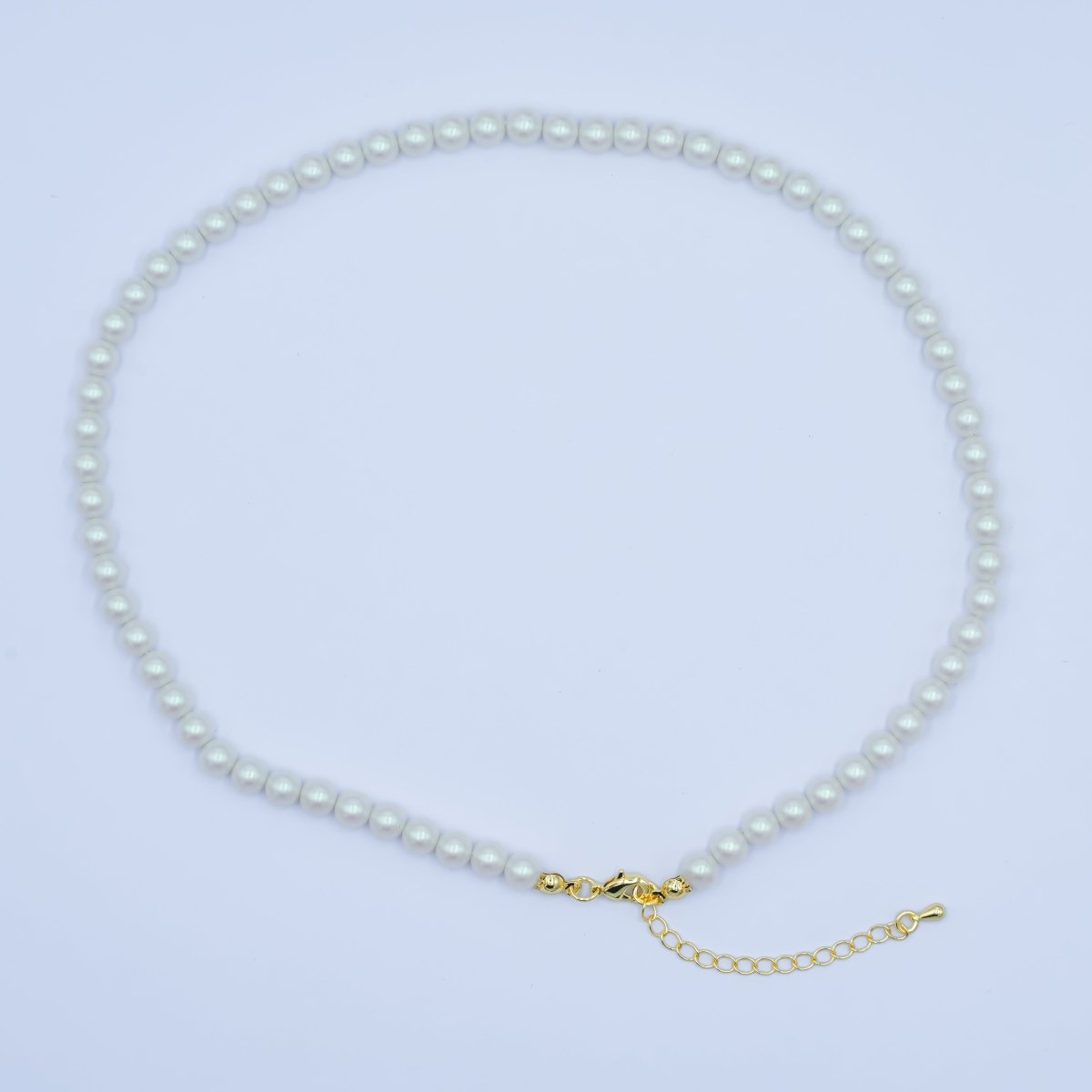 24K Gold Filled 10mm, 8mm, 6mm, 4mm, 3mm White Shell Pearl Gemstone 17 Inch Necklace | WA - 2775 ~ WA - 2779 - DLUXCA