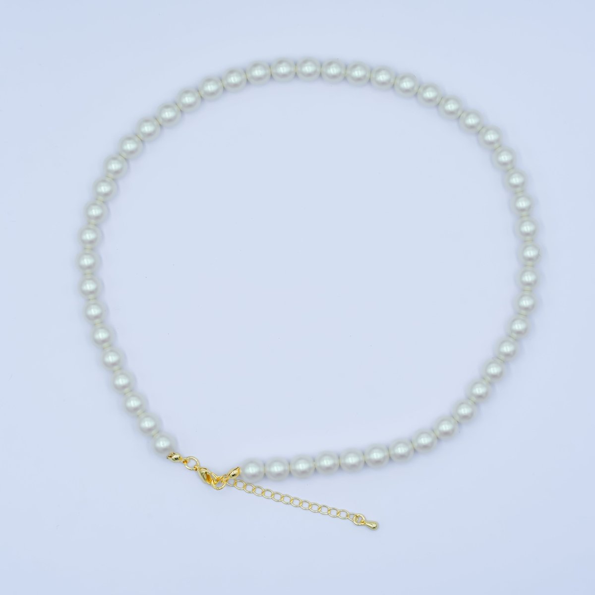 24K Gold Filled 10mm, 8mm, 6mm, 4mm, 3mm White Shell Pearl Gemstone 17 Inch Necklace | WA - 2775 ~ WA - 2779 - DLUXCA