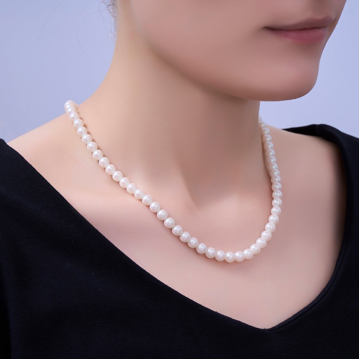 24K Gold Filled 10mm, 8mm, 6mm, 4mm, 3mm White Shell Pearl Gemstone 17 Inch Necklace | WA - 2775 ~ WA - 2779 - DLUXCA