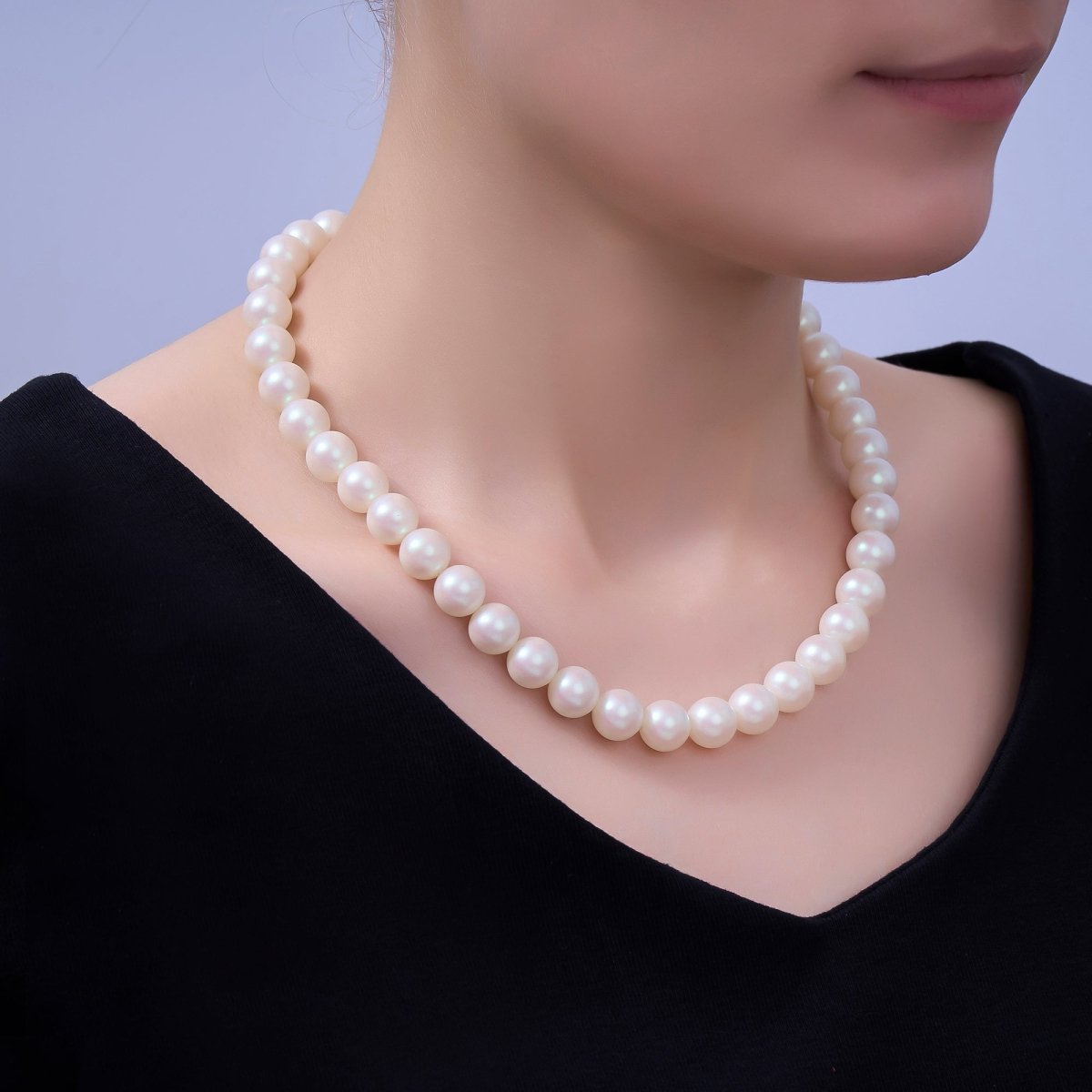 24K Gold Filled 10mm, 8mm, 6mm, 4mm, 3mm White Shell Pearl Gemstone 17 Inch Necklace | WA - 2775 ~ WA - 2779 - DLUXCA