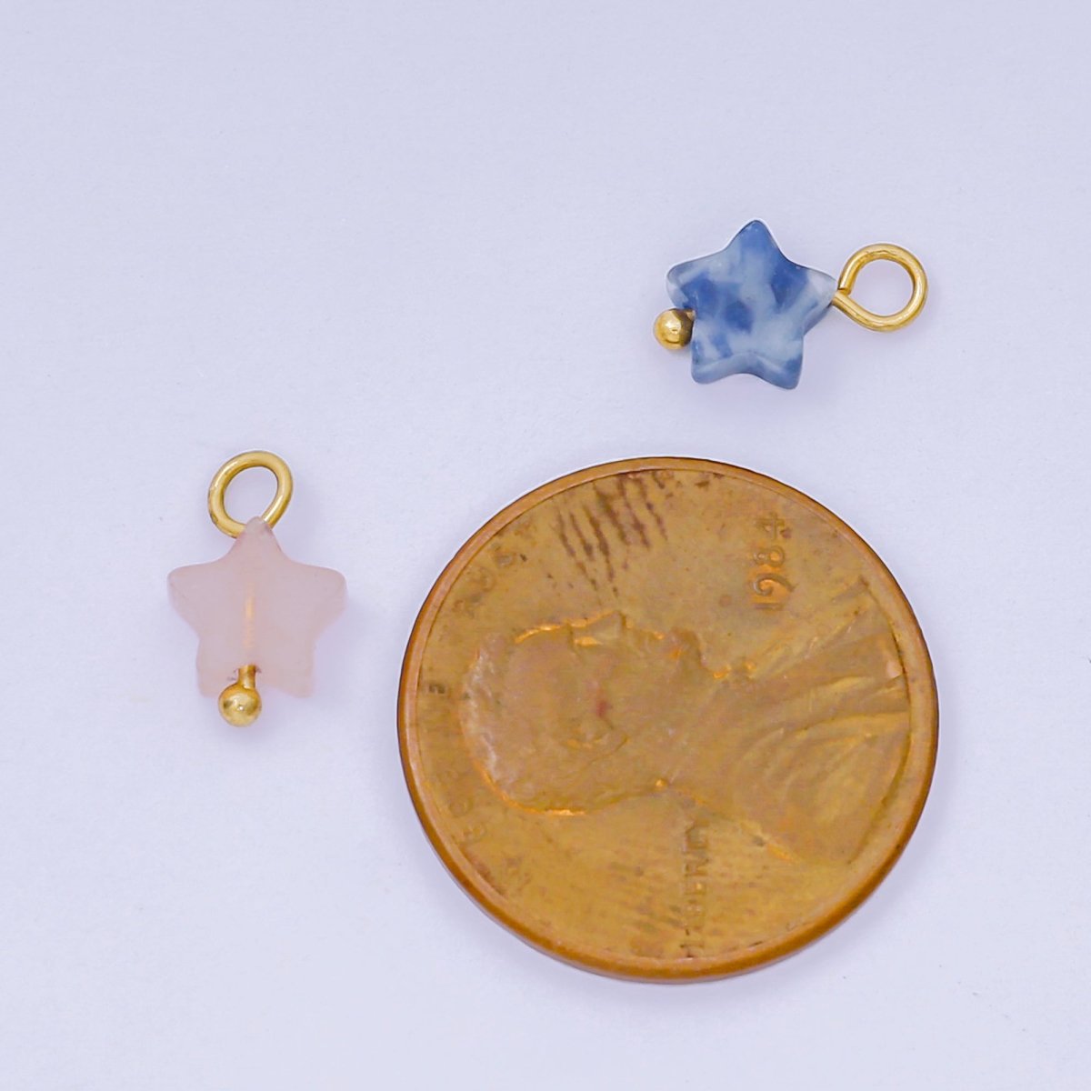 24K Gold Filled 10mm Acrylic Colorful Little Star Mini Charm in Pink & Royal Blue | AH - 656 - DLUXCA