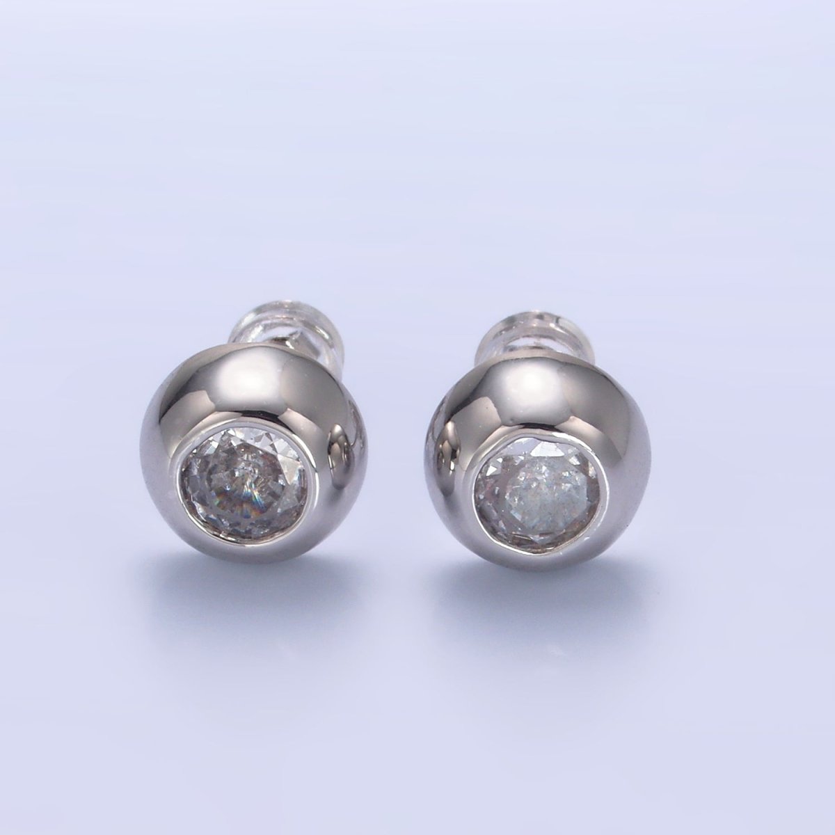 24K Gold Filled 10mm Clear CZ Bezel Round Stud Earrings in Gold & Silver | V230 V489 - DLUXCA