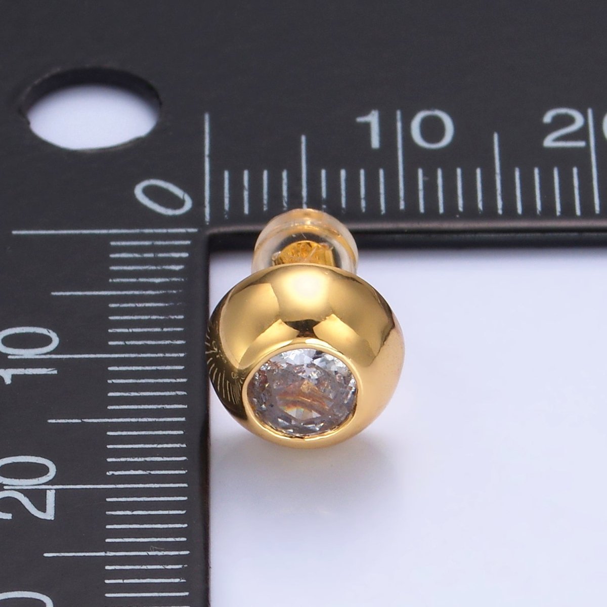 24K Gold Filled 10mm Clear CZ Bezel Round Stud Earrings in Gold & Silver | V230 V489 - DLUXCA