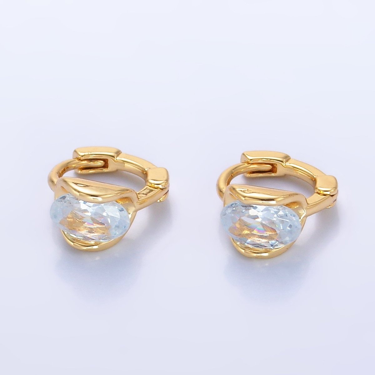 24K Gold Filled 10mm Clear CZ Cartilage Huggie Earrings | AB982 - DLUXCA