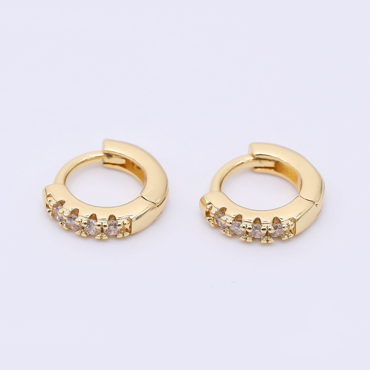 24K Gold Filled 10mm Clear CZ Micro Paved Lined Cartilage Huggie Earrings | AJ035 - DLUXCA