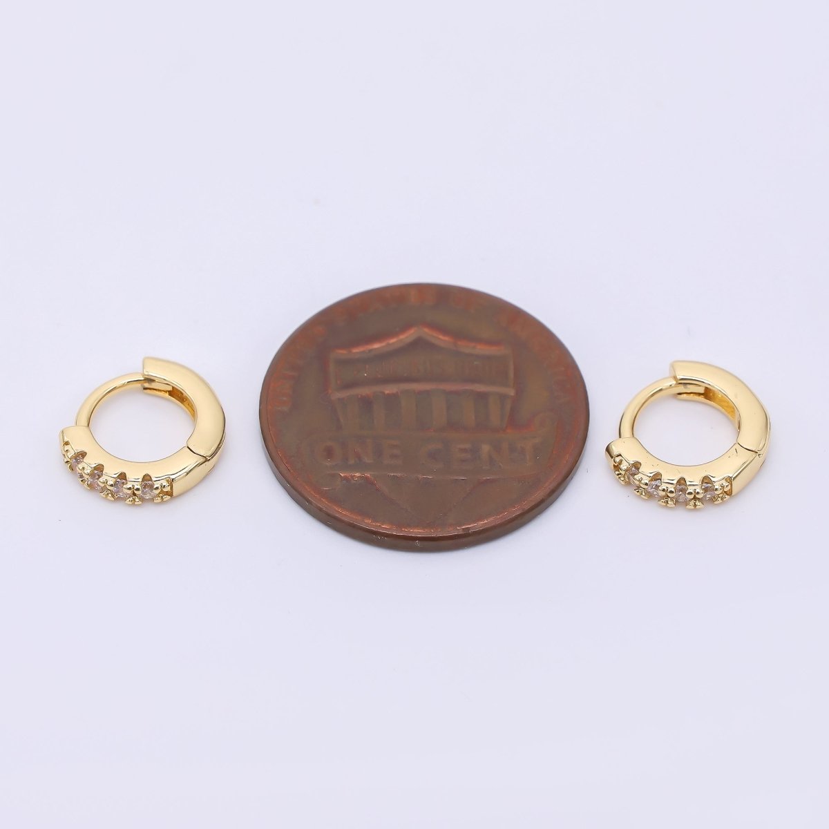 24K Gold Filled 10mm Clear CZ Micro Paved Lined Cartilage Huggie Earrings | AJ035 - DLUXCA