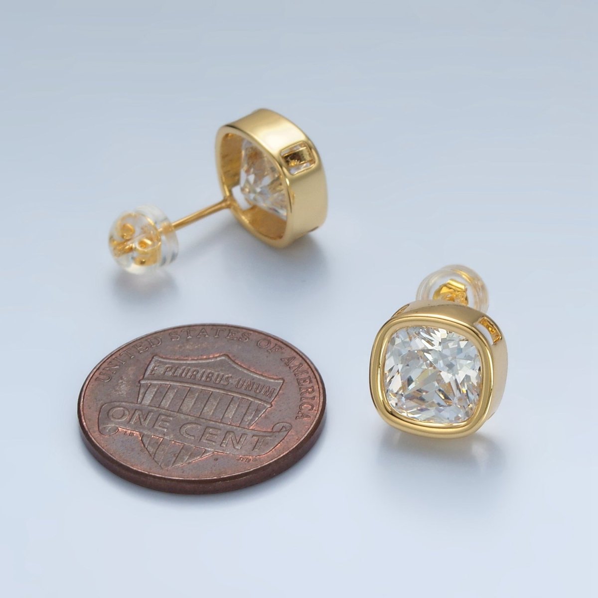24K Gold Filled 10mm Clear CZ Square Bezel Stud Earrings | AD673 - DLUXCA