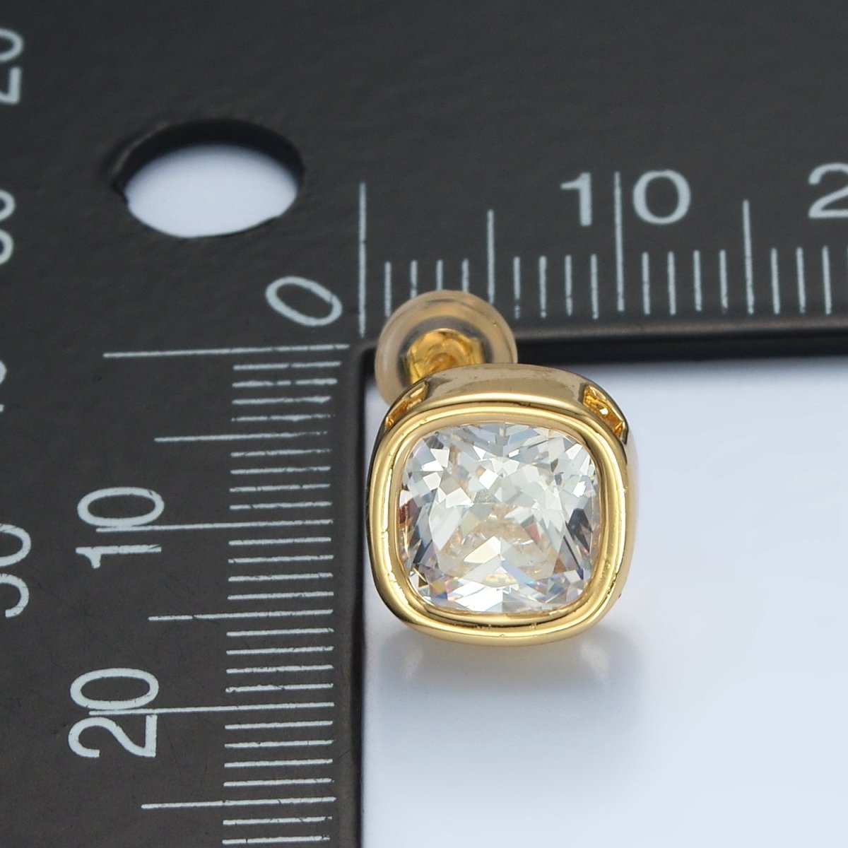 24K Gold Filled 10mm Clear CZ Square Bezel Stud Earrings | AD673 - DLUXCA
