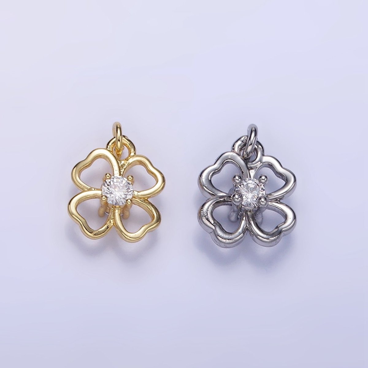 24K Gold Filled 10mm CZ Open Flower Charm in Gold & Silver | C588 - DLUXCA