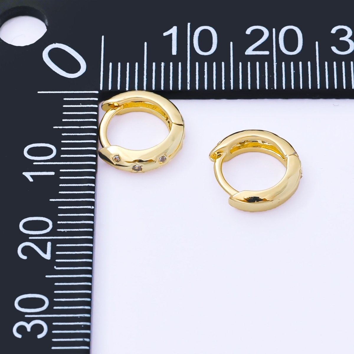 24K Gold Filled 10mm Embedded Micro Paved CZ Minimalist Dotted Dome Huggie Earrings in Gold & Silver | AB1609 AB1610 - DLUXCA