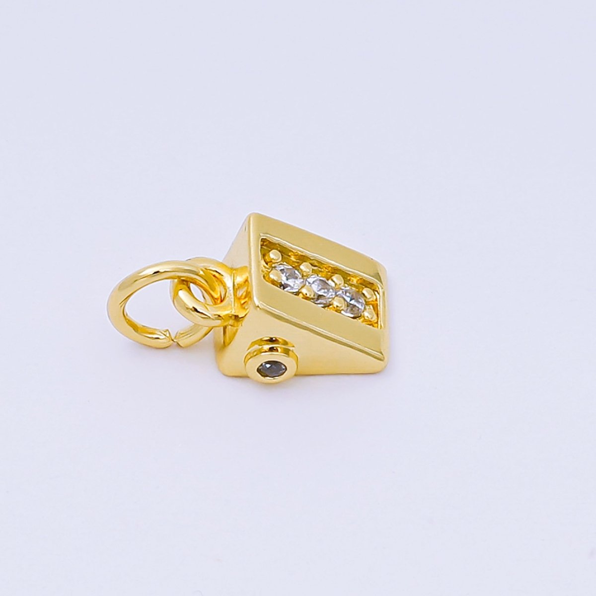 24K Gold Filled 10mm Micro Paved CZ Slice of Cheese Cake Charm in Gold & Silver | AH - 584 - DLUXCA
