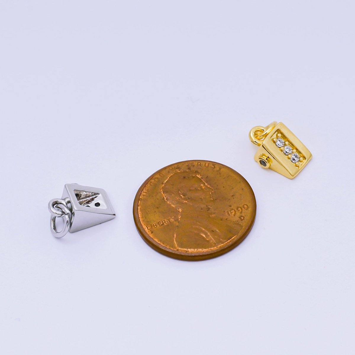 24K Gold Filled 10mm Micro Paved CZ Slice of Cheese Cake Charm in Gold & Silver | AH - 584 - DLUXCA