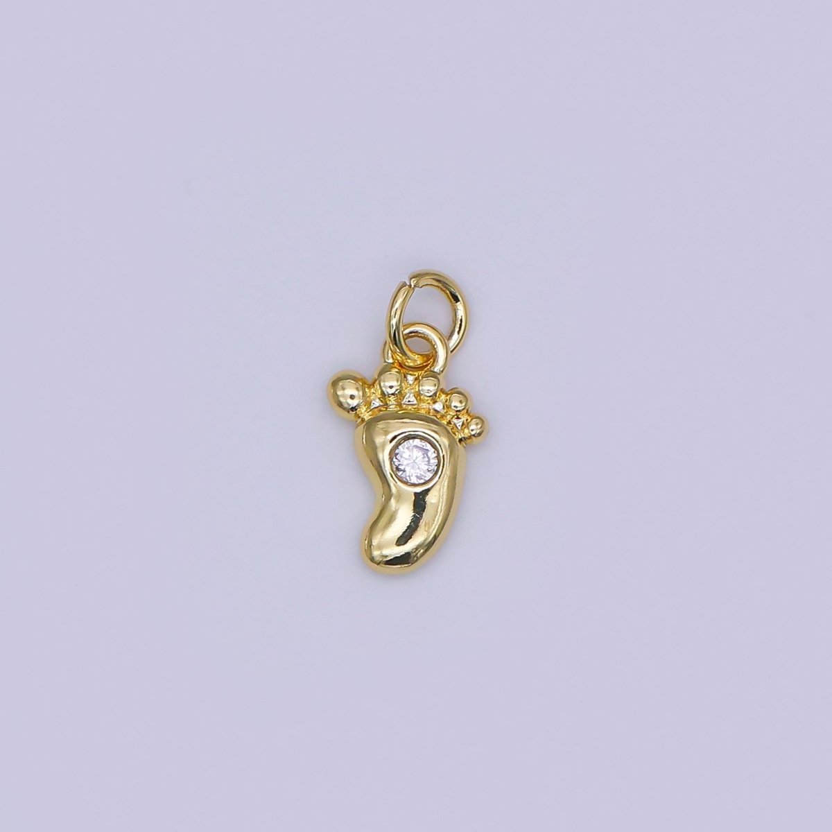24K Gold Filled 10mm Round CZ Human Sole of the Foot Charm in Gold & Silver | AJ - 348 - DLUXCA