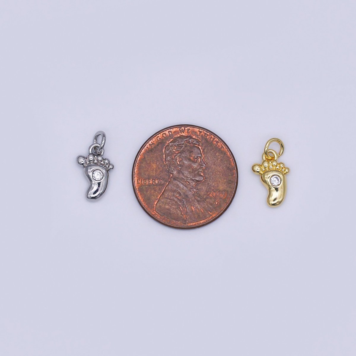 24K Gold Filled 10mm Round CZ Human Sole of the Foot Charm in Gold & Silver | AJ - 348 - DLUXCA
