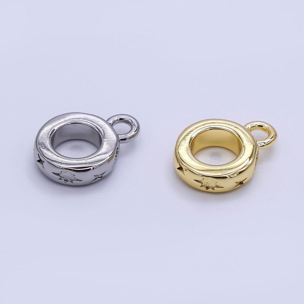 24K Gold Filled 10mm Round Sun & Stars Bail Pendant Charm Holder in Gold & Silver | Z - 1299 - DLUXCA