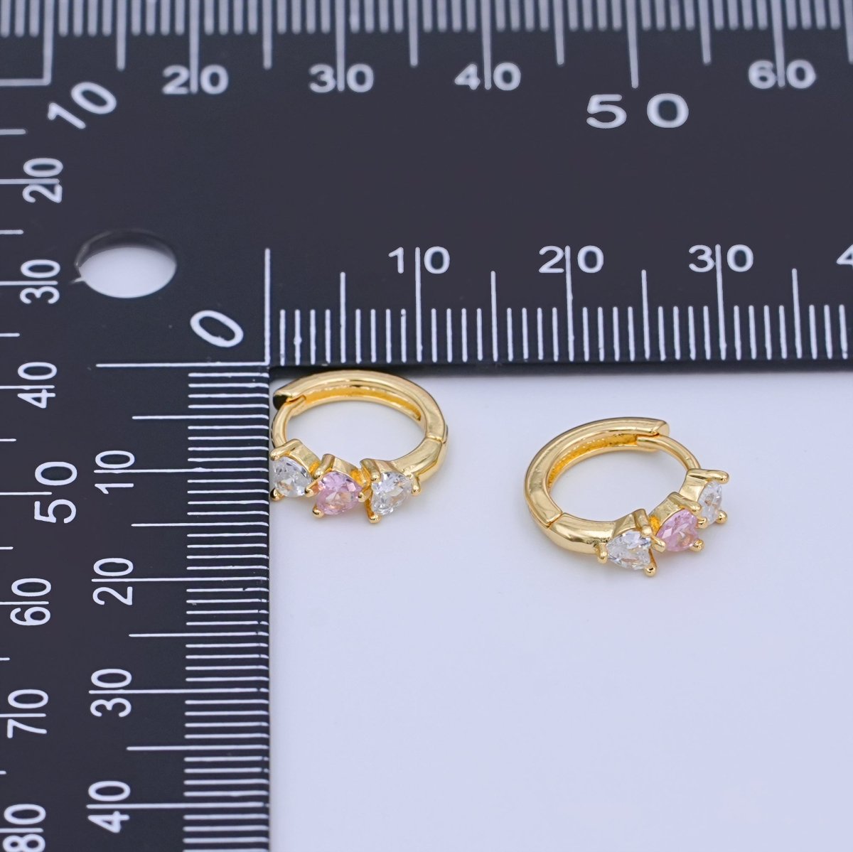 24K Gold Filled 11.5mm Clear Pink CZ Heart Cartilage Huggie Earrings | T294 - DLUXCA