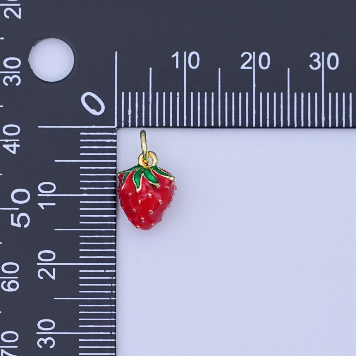 24K Gold Filled 11.5mm Red Strawberry 3D Multidimensional Mini Charm | W287 - DLUXCA