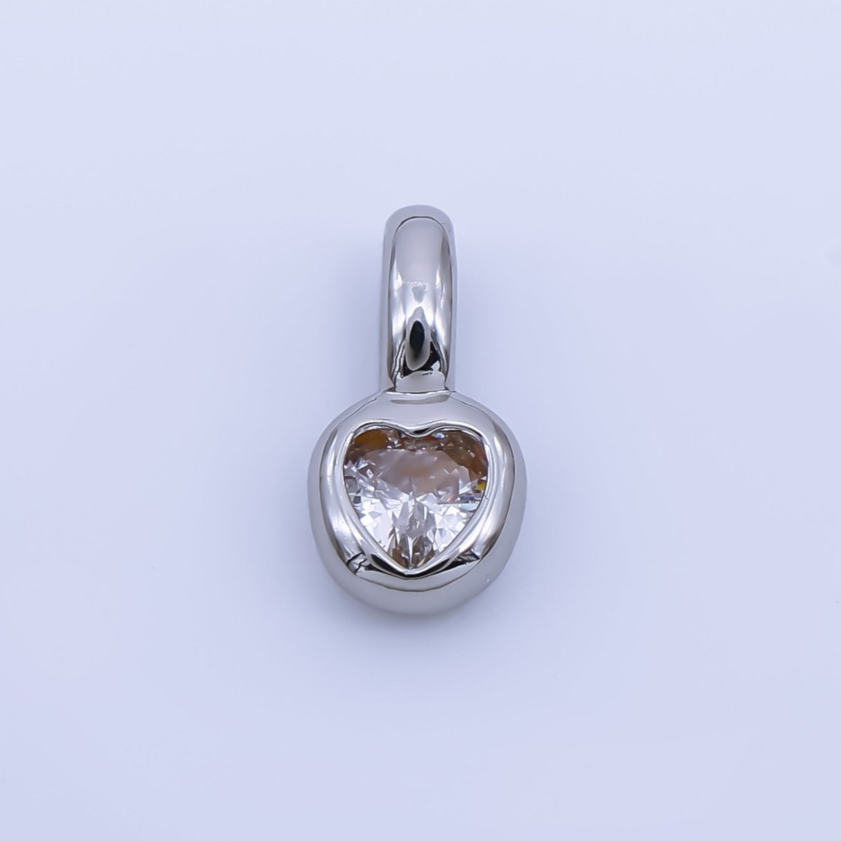 24K Gold Filled 11mm Bezel Framed Clear Heart - Shaped CZ Pendant in Gold & Silver | AA1611 - DLUXCA