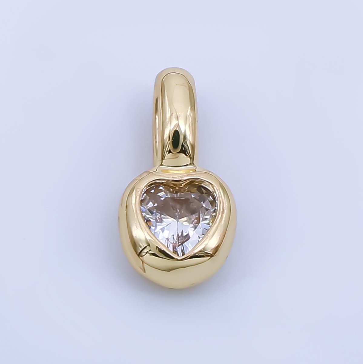24K Gold Filled 11mm Bezel Framed Clear Heart - Shaped CZ Pendant in Gold & Silver | AA1611 - DLUXCA