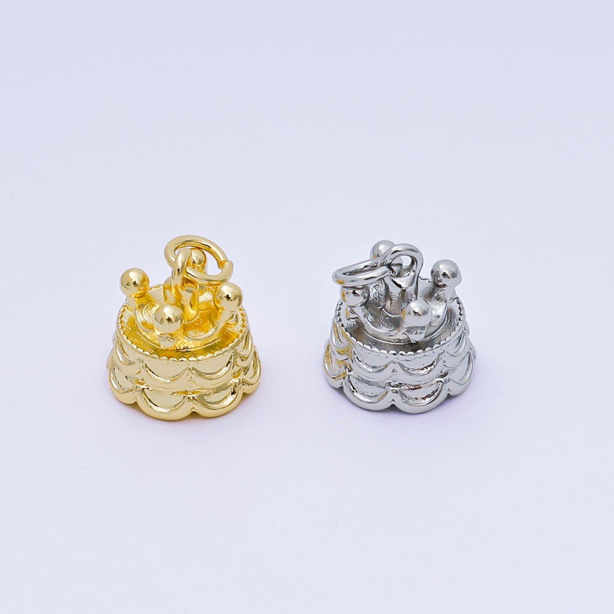 24K Gold Filled 11mm Birthday 2 - Layered Cake Charm in Gold & Silver | AH - 587 - DLUXCA