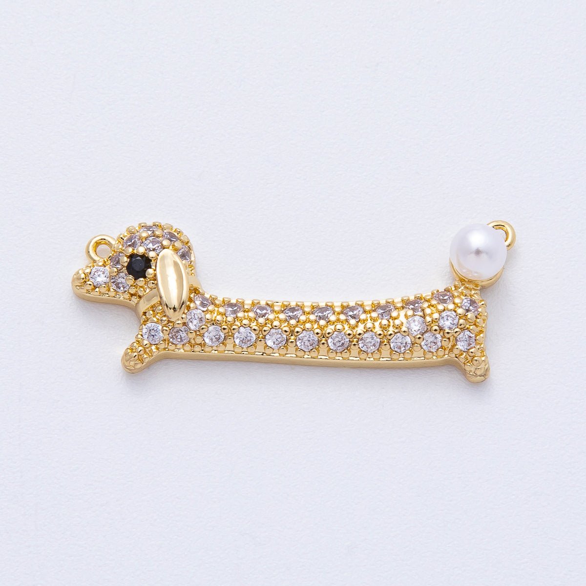 24K Gold Filled 11mm Dachshund Dog Pet Shell Pearl Micro Paved Connector | Y171 - DLUXCA